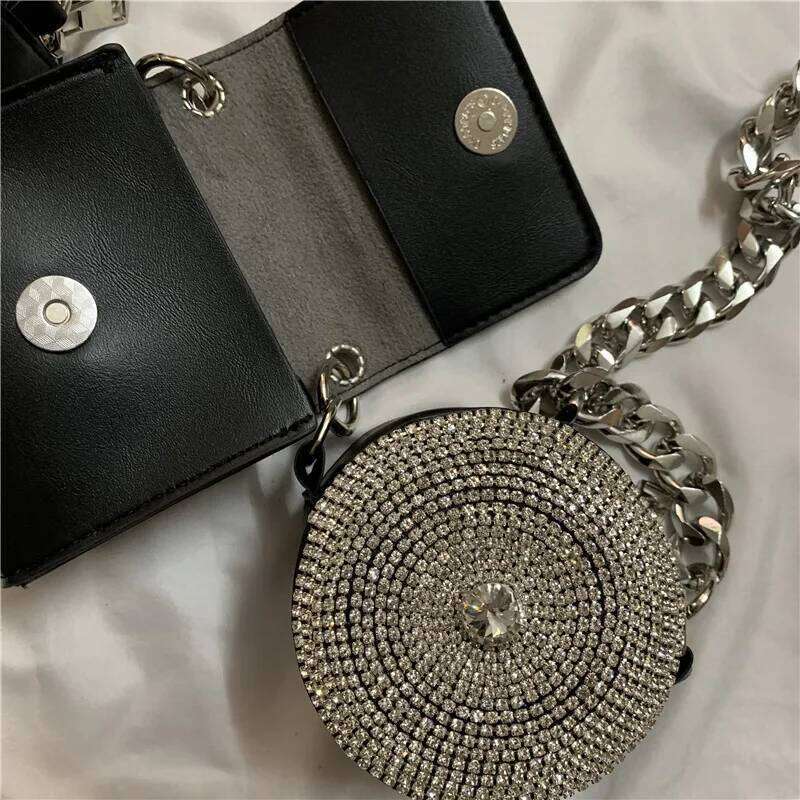 2 Piece Dia Studded Shoulder Bags for Women Mini PU Crossbody Decorate Chain Chest Designer Handbag Coin Bag