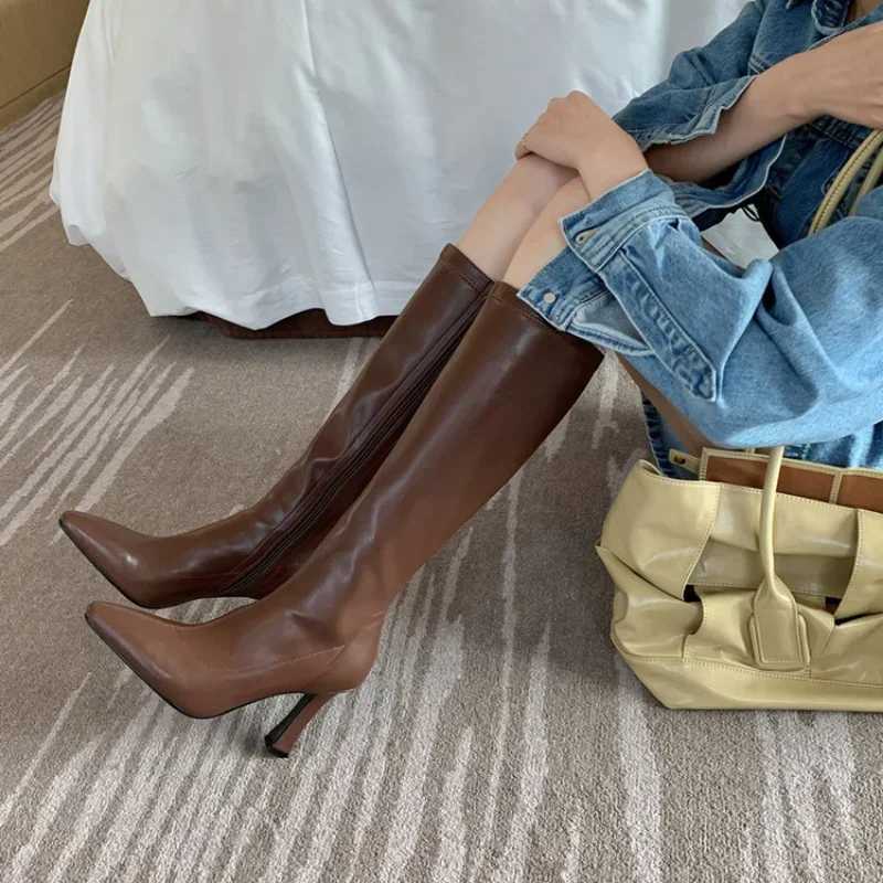 Women High Boots Fi Pointed Toe Ladies Elegant Square High Heel Long Boots Short Plush Women Square Toe High Stretch Boots XJ250807