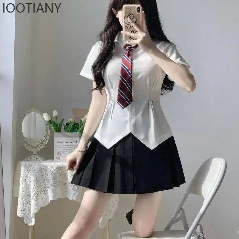 Korean Version Of The College Style Pure Desire Sweet Girl Ladies Longsleeved Lapel School Uniform Slim Shirt And Skirt 250729