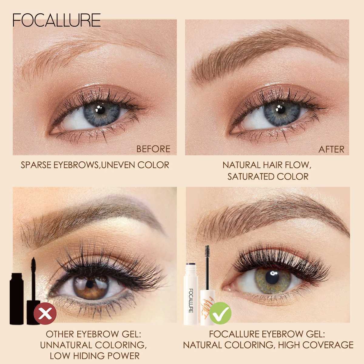 FOCALLURE Eyebrow Styling Gel Brows Wax Sculpt Soap Clear Brown Gray Waterproof Long-Lasting 3D Feathery Wild Brow Style Makeup W250807