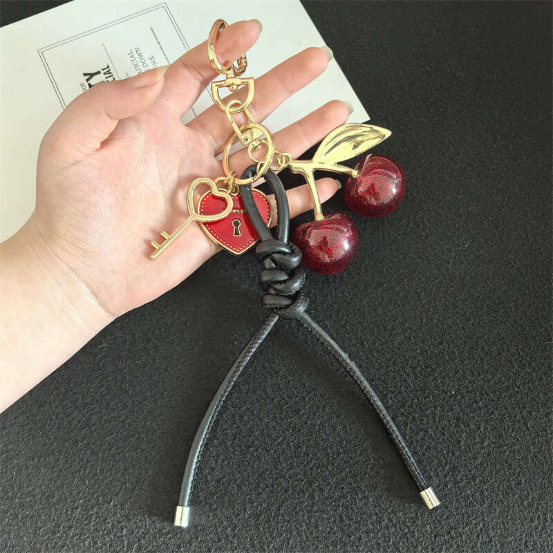 DHessentials Luxury Cherry Bag Charm - Unique Korean Style Keychain for Backpacks & Purses, High-End Mixed Material Accessory (60g)