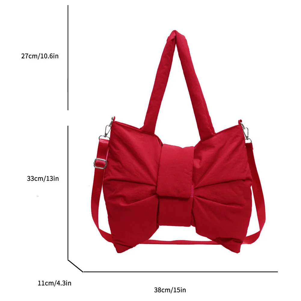 Nylon Puffer Shoulder Bag Women Bowknot Tote Bag Adjustable Strap Female Puffy Handbags Purse Causal Crossbody Messenger Bag 250807