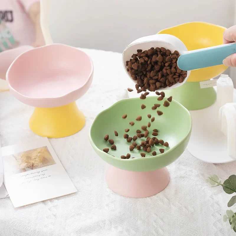 Cute Dog Accessories Jelly Color Ceramic Pet Food Bowl Large Capacity High Foot Neck Protection Safe Durable Feeder for Cat Dog Y250806