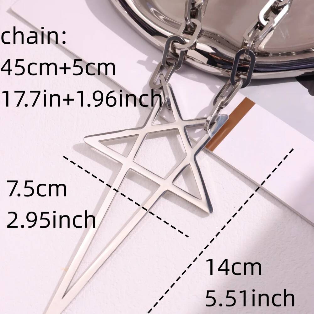Punk Rock Hip HopTrend Exaggerate Coarse chain Pentacle Pendant Titanium steel Choke Necklace For Women Men Girls Jewelry Jewelry for Women