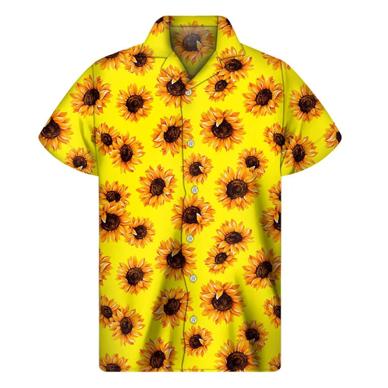 3d Plants Sunflower Print Shirt For Men Fashion Classic Short Sleeve Summer Vacation Shirts Breathable Tops Hawaiian 250807