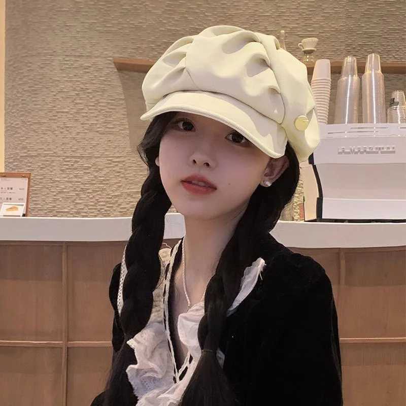 Korean Fashion Cloud Berets Pleated Octagonal C Vintage Solid Color Peaked Cs for Women Girls Newsboy Painter Artist Hat XJ250807