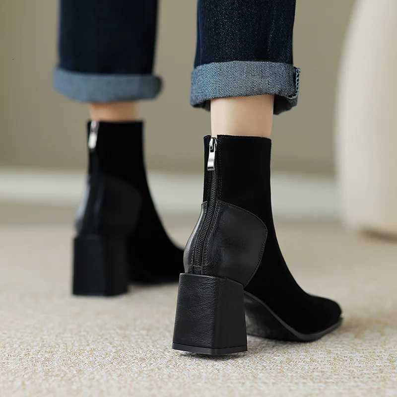 Vintage Square Toe Women Ankle Boots with Back Zippers Short Booties Autumn Winter Ladies Ccise Office Thick Heels Shoes XJ250807