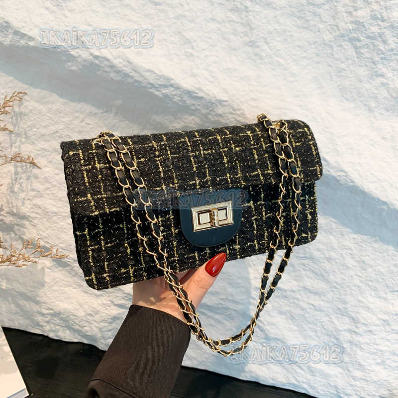 Niche Design Woolen Bag for Women 2024 New Trendy Plaid Chain Shoulder Bag Stylish Versatile Crossbody Bag H250806