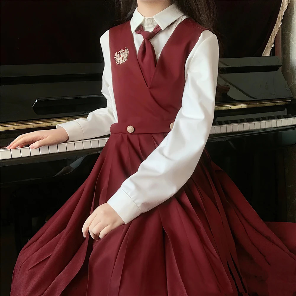 Students Ceylon Black Tea Japanese Girls Long Pleated Dress Summer Womens Sleeveless Pinafore JK High School Uniform 250729