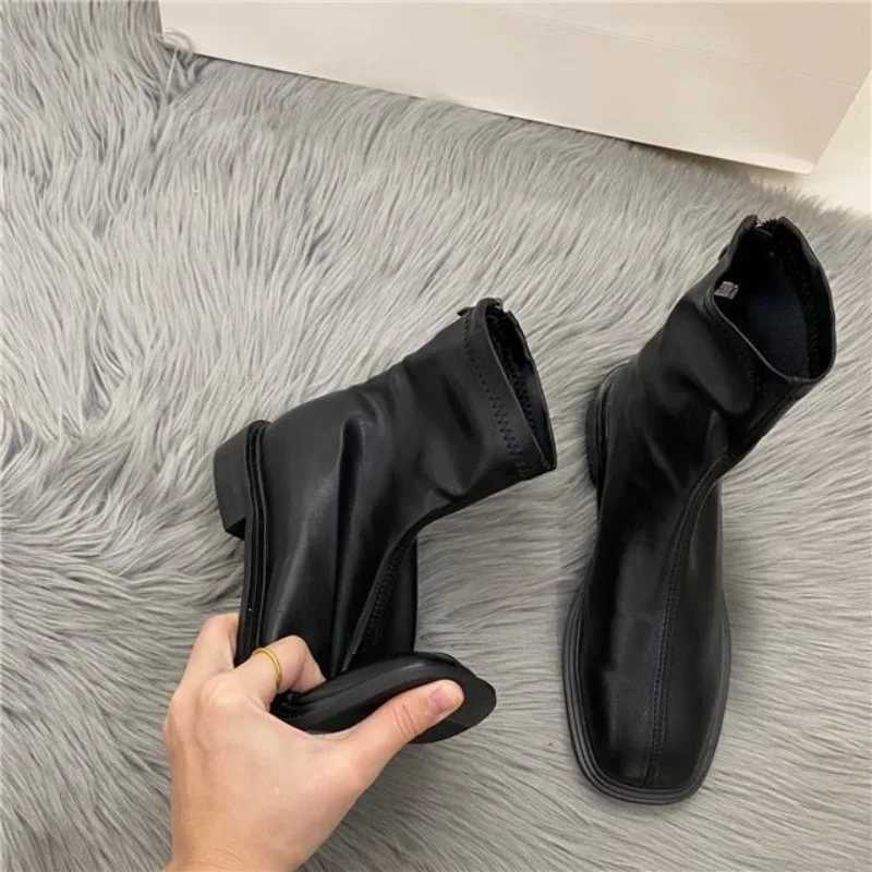 Short Shoes For Women Black Female Ankle Boots Flat Work Footwear Trend 2024 Booties Promotional Chic Elegant And Low Price Pu XJ250807