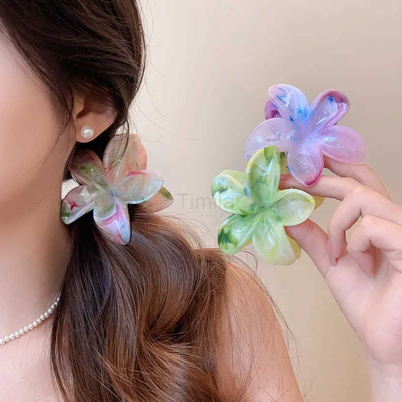 Summer New Flower Hair Clip for Women Exquisite Marble Texture Gradient Color Headwear Clip Fashionable Hair Accessory U250807