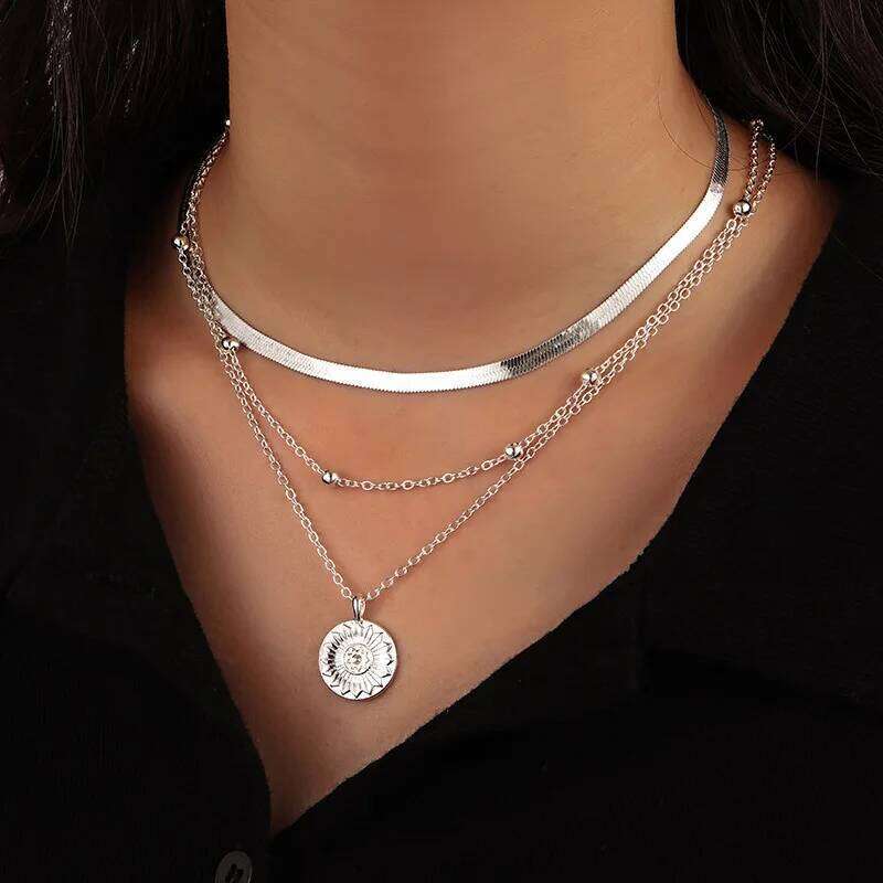 Sterling Sier Three-Layer Round Necklace For Women Simple Snake Chain Charm Party Wedding Gifts Exquisite Jewelry