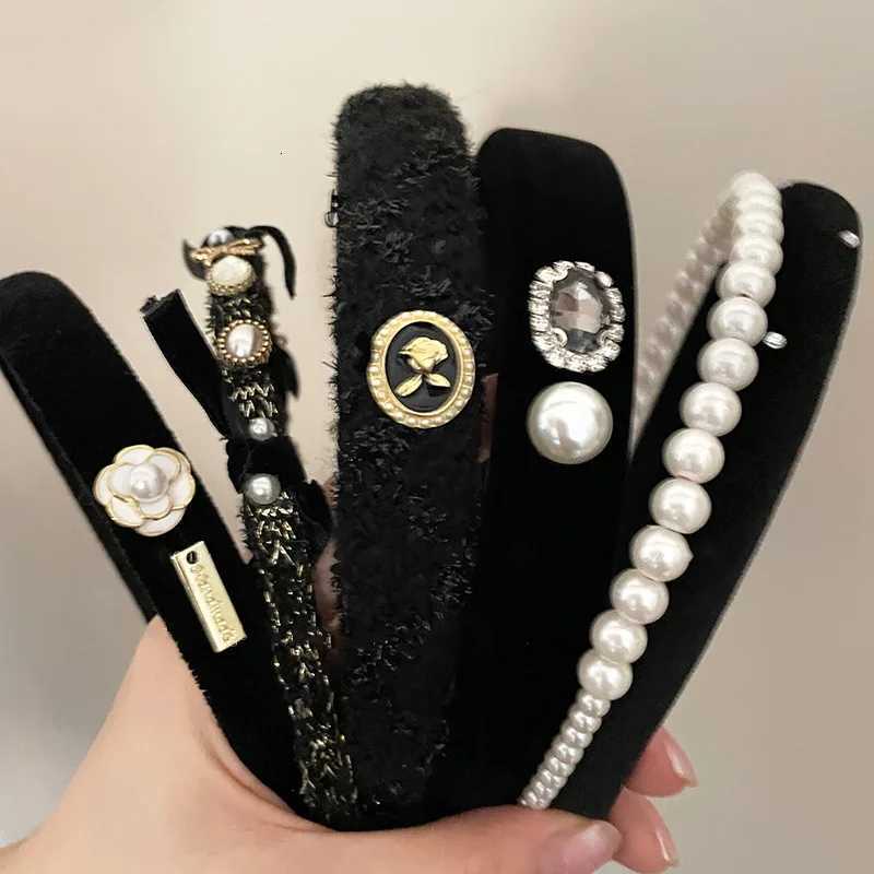 Rose Black Veet Hair Bands For Women Classic Popular Korean Design Lia Pearl Ribbon Dr Wr Band Wholes Y250807