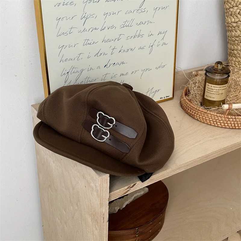 Retro Coffee Berets Hats Women Girls Buckle Design Painter Hats All-Matching Octagonal Hat Stylish Short Brim Newsboy Hats XJ250807