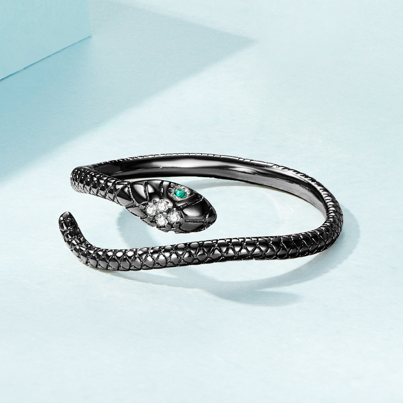 Bamoer Original 925 Sterling Silver Snake Ear Stud Ring Plated Platinum Zircon Animal Earrings SCR666 Snake Ring