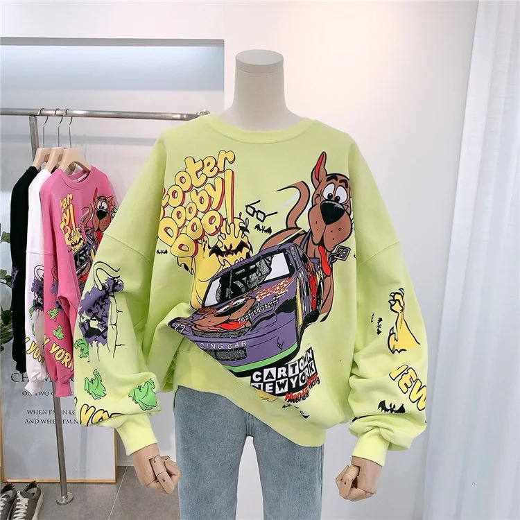 Letter Printing Sweatshirt Women High Street Cartoon Puppy Car Clothes Casual Crew Neck Sweater Bulk Items Wholesale Lots 250806