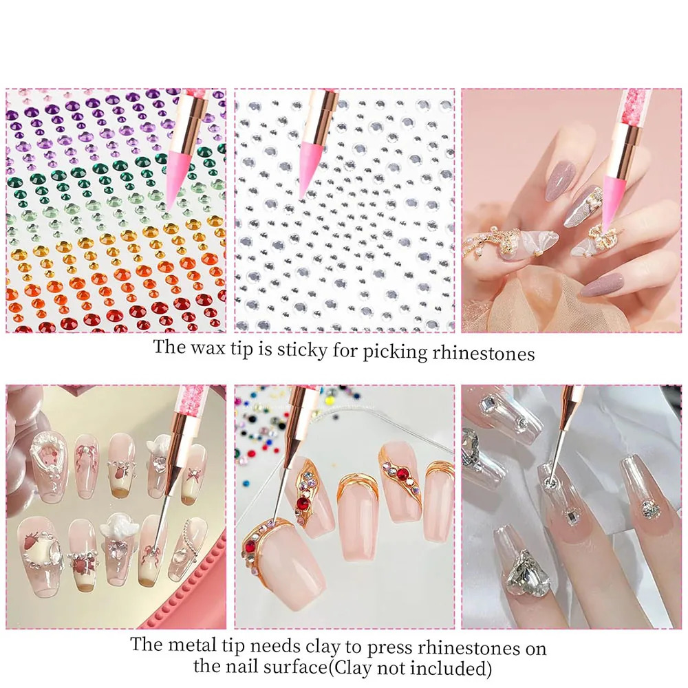 Pink/White Rhinestones Picker Doting Pen Dual-Ended Wax Pencil Pen Rhinestone Picker Double Head Applicator Gems Stick Tool 250805