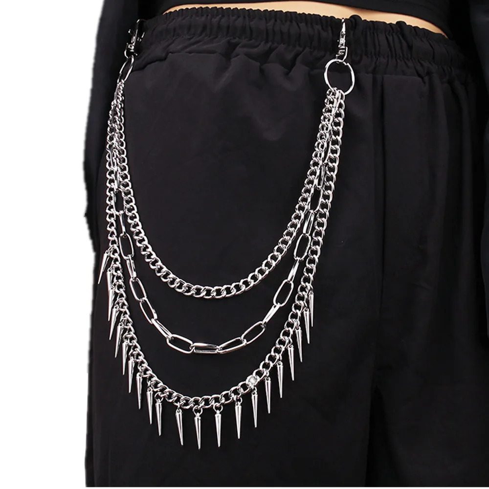 DIEZI Harajuku Vintage Multilayer Jeans Pants Key Chain Ring For Women Men Boys Hip Hop Silver Color Rivet Tassel Chain For Bag 250806