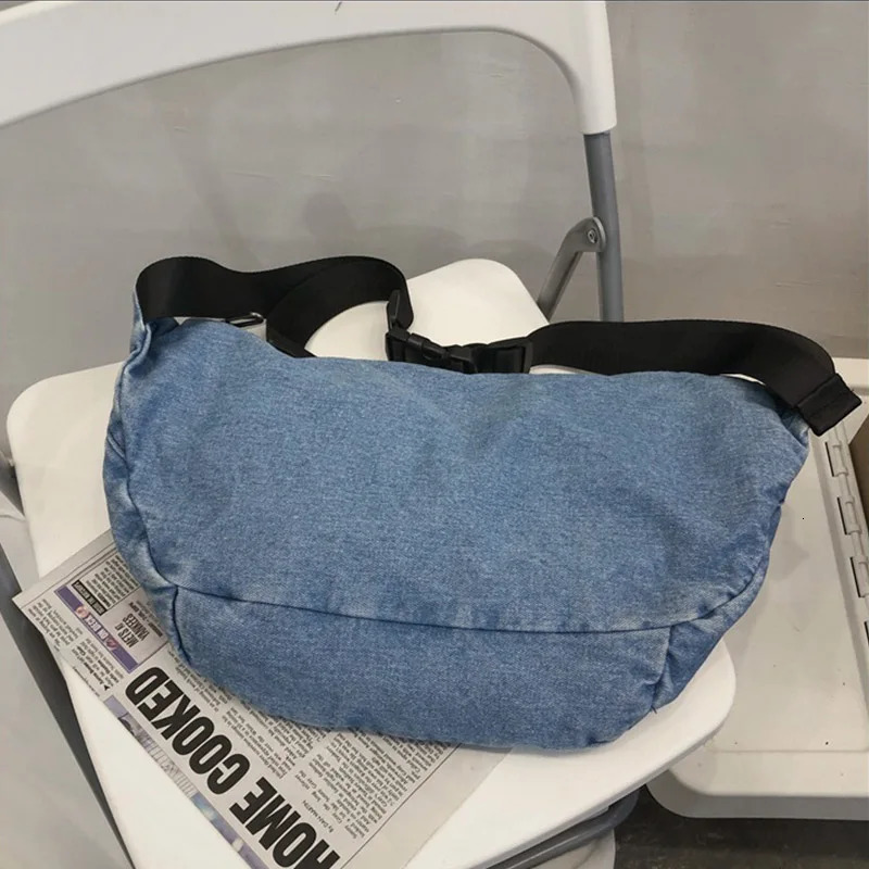 High quality Denim Waist Bag College Style Crossbody Chest Pack Casual Street Fanny Pack Unisex Shoulder Bag Teenager Chest Bags 250805