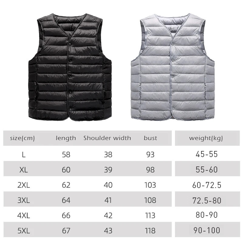 5Xl Basic Style White Down Vest Men Ultra Light Down Vest Portable V-Neck Sleeveless Coat Man Winter Warm Liner Black Green 250804