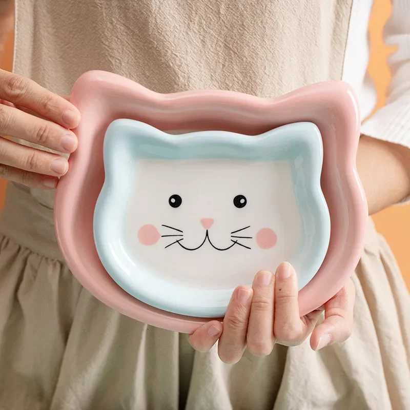 Cartoon Ceramic Cat Dog Bowl Dish Cute Shape No Spill Pet Food Water Feeder Cats Puppy Small Pet Bowl Feeding Supplies Y250806