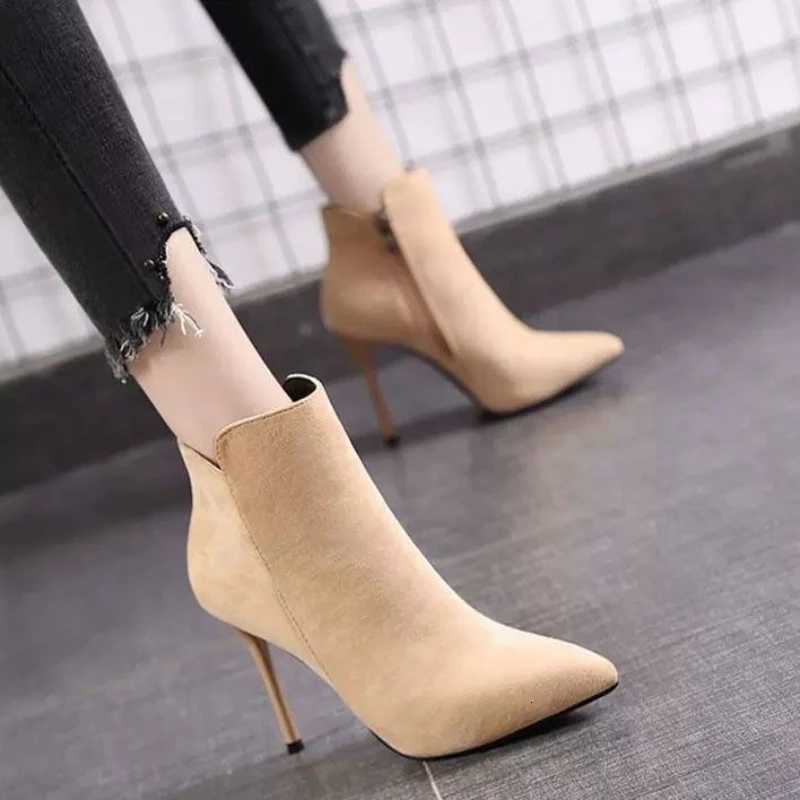 Short Shoes for Women Womens Ankle Boots Very High Heels Footwear Pointed Toe Pink Suede Booties Heeled Sexy Chic and Elegant XJ250807
