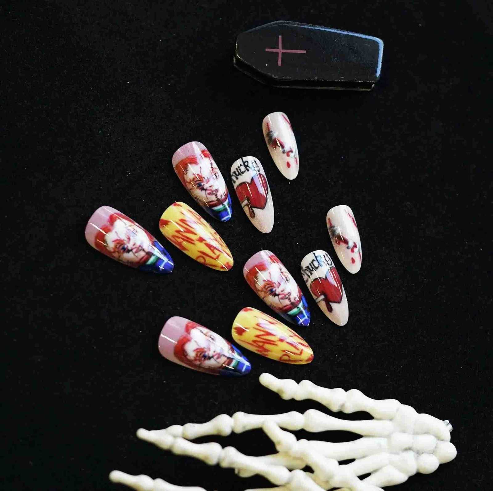 2025 Halloween False Nails European Ghost Witch Pumpkin Almond Fake Nails Tips Wearable Detachable Press-on Nails for Women M250807