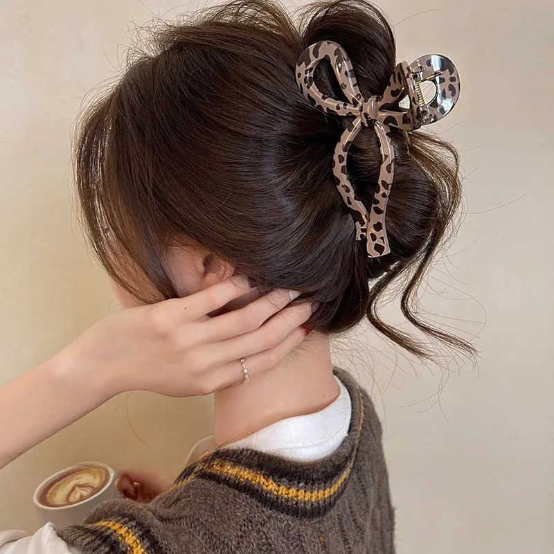 Ponytail Leopard Bow Large Hair Claw Crab Hair Accessories for Women Back Head Clip Hairpins Girls Barrettes Headbands U250807