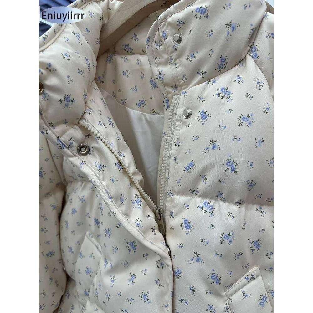Designer Clothing 2025 Warm Cute Sweet Women Coats Cotton Printed Florals Chic Elegant Loose Thicken New Daily Winter All Match High Street Parkas