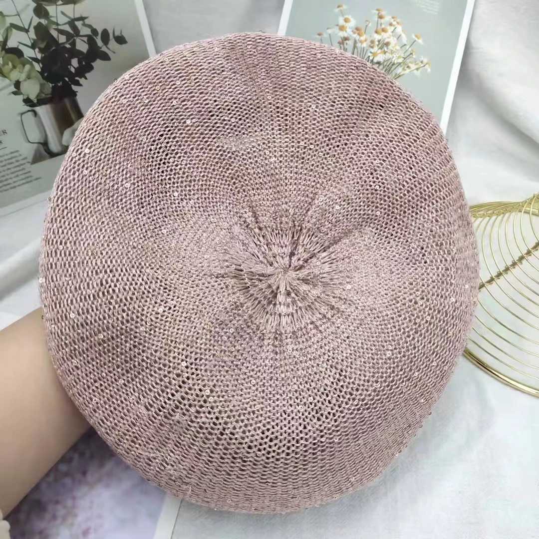 2023 Summer Fashion Beret for Women with Breathable Linen Sequin Design Thin Literary Temperament Artist Hat Mushroom Hat XJ250807