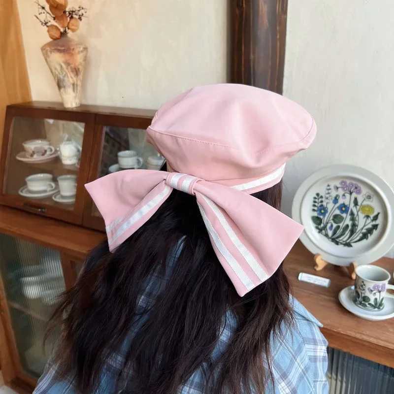 2022 Summer Oversized Bow Beret for Women Ins Popular Striped Designer Berets Hat Niche Painter C Janese Sailor Hats XJ250807