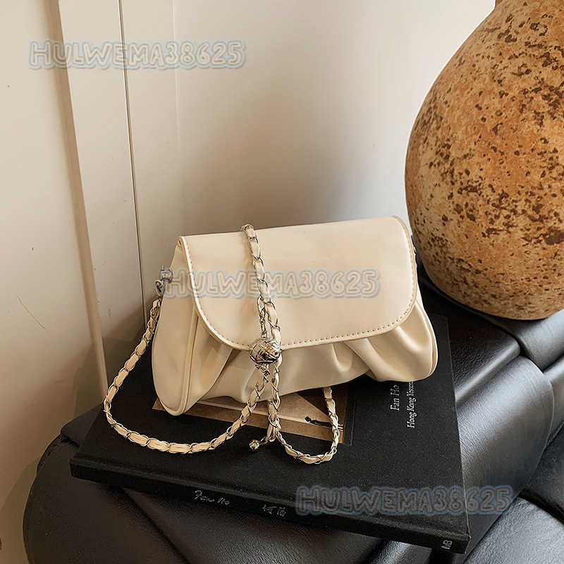 Fashionable Womens Bag 2025 Spring New Solid Color Pleated Handbag Cute Simple Chain Shoulder Crossbody Bag H250806