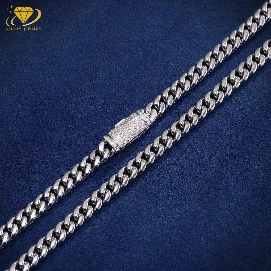 Mens Thick Cuban Chain 8mm 10mm 12mm 14mm Heavy Solid 925 Silver Moissanite Diamond Clasp Hiphop Large Cuban Link Necklace