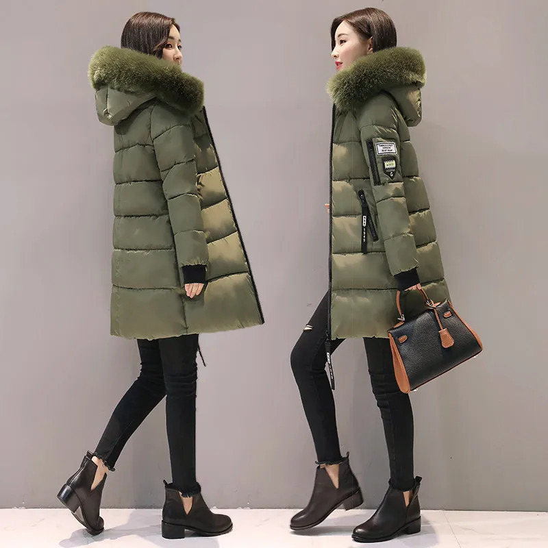 Winter Women Parka Coats Long Cotton Casual Fur Hooded Jackets Thick Warm Slim-fit Jacket Female Overcoat Clothing 250806