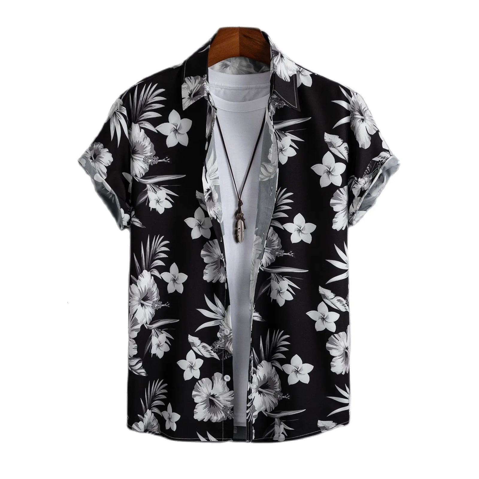 2023 Hawaiian Shirt Men Fashion Flower Geometric Printed Blouse Singlebreasted Beach Short SleeveTops Mens Holiday Clothing 250807