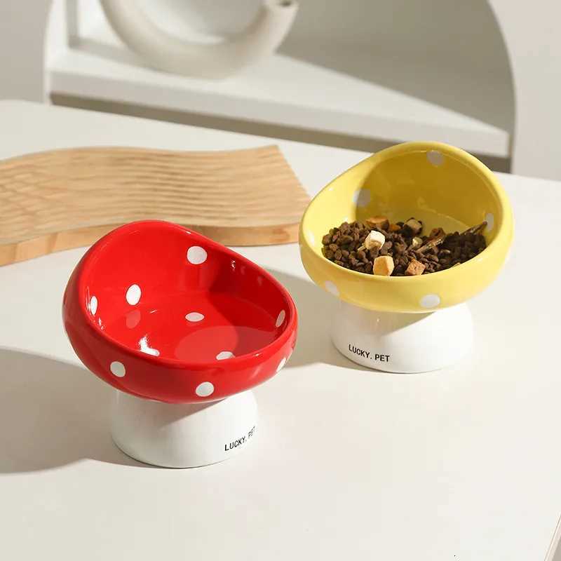 Cat and Dog Rice Bowl Pet Accessories Ceramic High Feet Stable Cute Protection Cervical Spine Cat Dog Drinking Bowls Pet Feeder Y250806