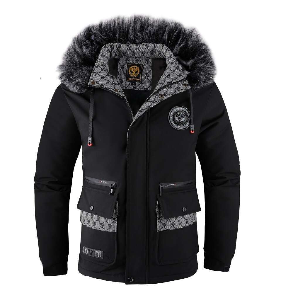 Autumn Winter New Men's Korean Style Fur Collar Thickened Cotton Jacket Casual Fashion Coat