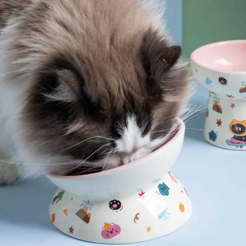 Hot Sale Black Cat Ceramic Pet Bowl High Footed Cat Dog Food Water Feeder Safe Durable Pet Supplies Dog Accessories Y250806
