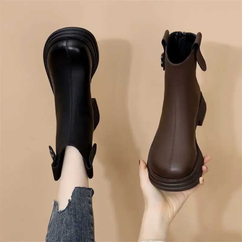 Female Short Shoes Platform Womens Ankle Boots Chelsea Brown Booties Round Toe Fur Leather Chunky Y2k New in Boot Goth Footwear XJ250807