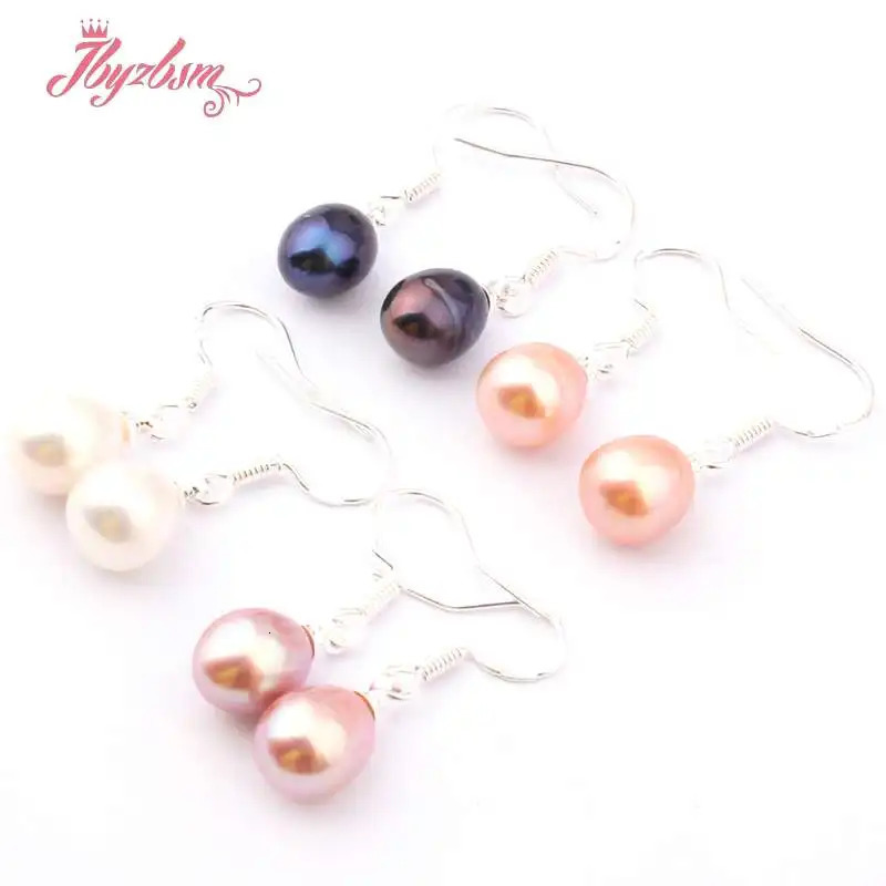 Natural Oval Freshwater White Black Purple Pink Elegant Pearl Dangle Hook Earrings 1 Pair Fashion Jewelry Party Anniversary Gift 250805