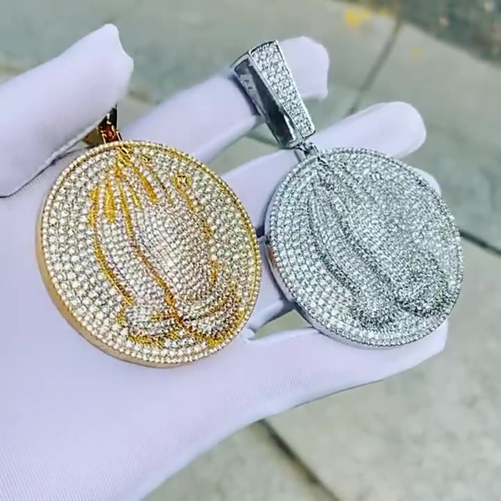 Hip Hop Playing Hand Pendant Necklace Full 5A Zircon Real Gold Plated Women Men Jewelry Gift