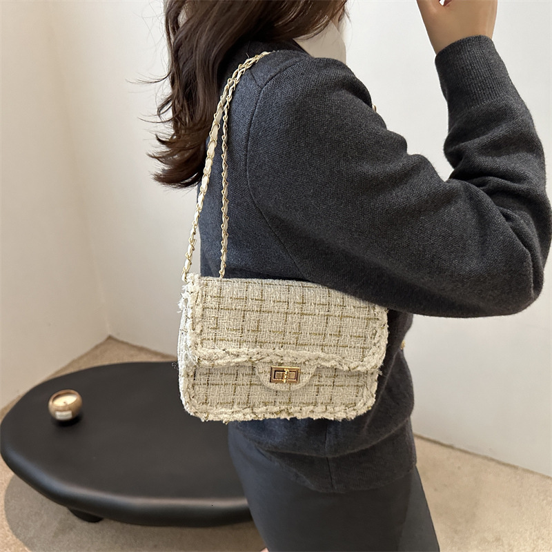 Trendy Women's Bags 2025 New Designer Bag Fashion Woolen Plaid Crossbody Luxury Bag Bag Simple Chain Personality Single Shoulder Small Square Bag