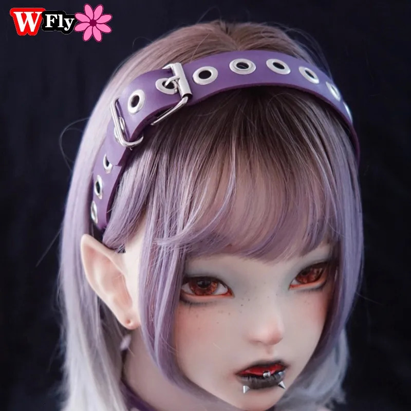 Y2K Gothic Punk Leather Buckle Hair hoop KC headband Harajuku Women Girl Dark Black Punk Hip hop Rock Hairbands Hair Accessories 250730