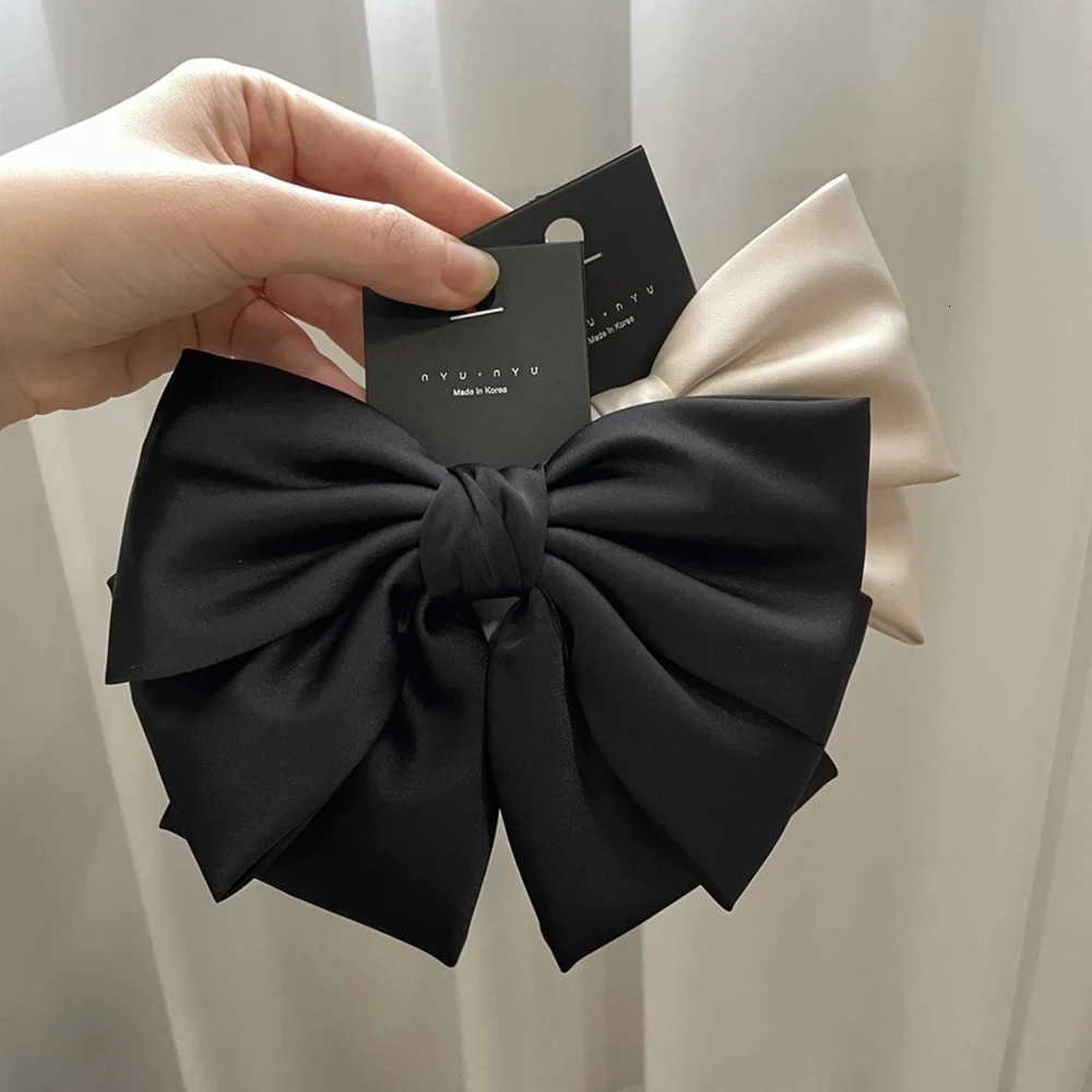 Female Satin Bow Hairpin Ponytail Clip Two-layer Bowknot Ribbon Spring Clip Elegant Korean Fashion Accessories U250807