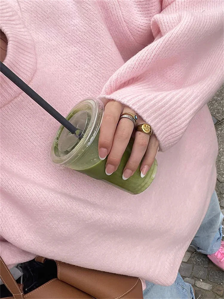 Tossy Pink Knitwear Sweater Pullover For Women Long Sleeve Fashion Loose Patchwork Cute Y2k Top Female Knit Elegant Pullover 250806