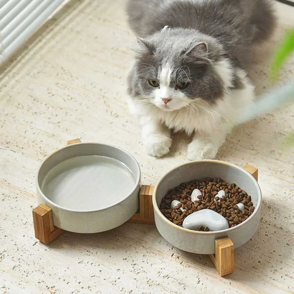 Cute Japanese Style Pet Ceramic Bowl Anti Rollover Anti Choke Cat Slow Food Bowl Cat Paw Round Pet Water Bowl For Dogs and Cats Y250806