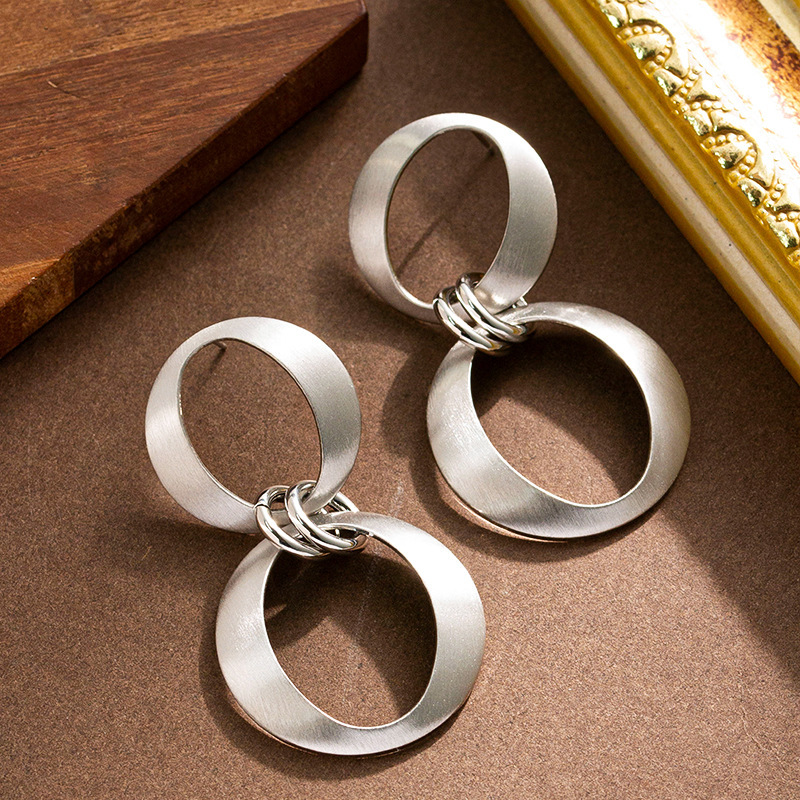 Fashion Simple Style Double Circle Pendant for Women High-end Sier Needle Earrings