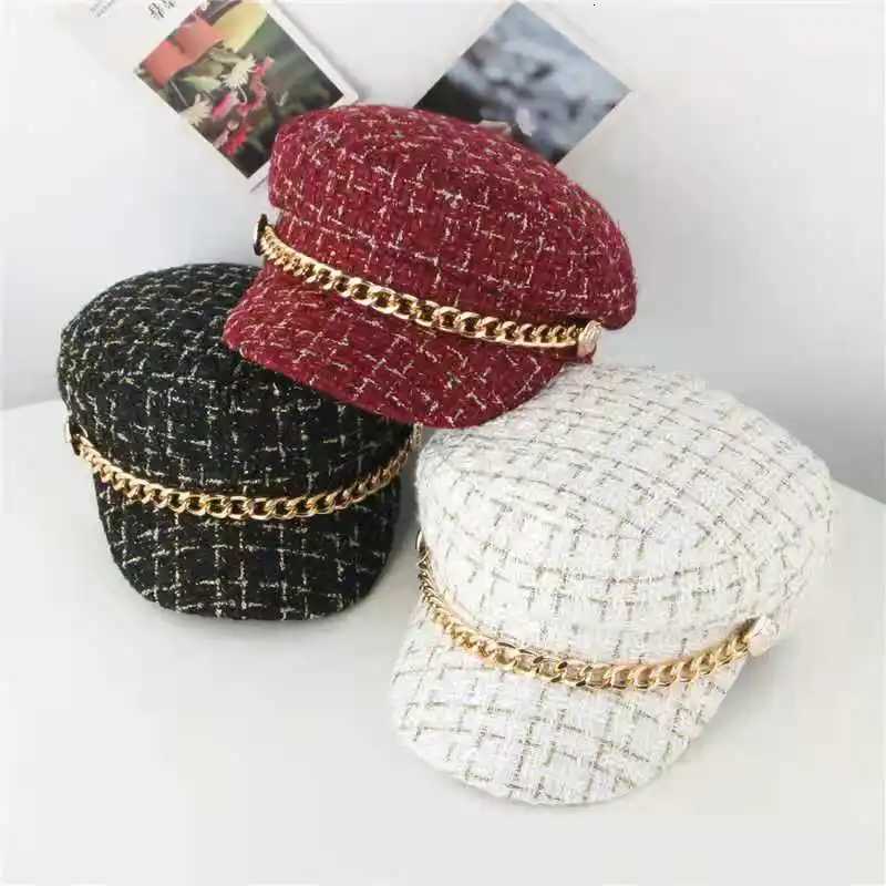 Spring and Autumn Beret Childrens Xiaoxiang Wind Hat Korean Edition Trend Style Octagonal Hat New Chain Retro Hat XJ250807