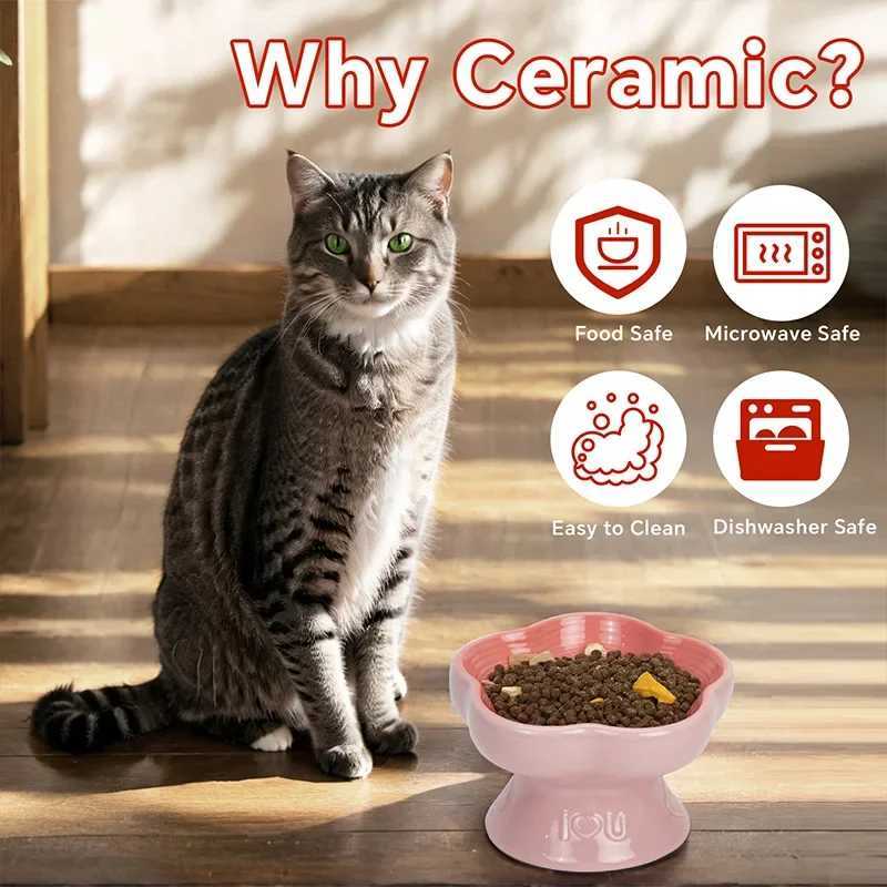 1pc Fashion Ceramic High Footed Pet Bowl Heart-shaped Slanted Mouth Neck Protection Splash Proof for Dogs Cats Pet Accessories Y250806