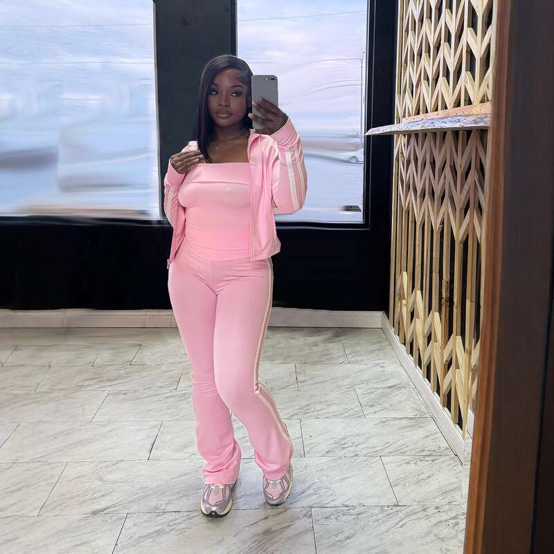 designer leisure Women's Clothing Splicing Striped Yoga Clothes Zipper Long Sleeved Jacket Tube Top Sports Three Piece Suit